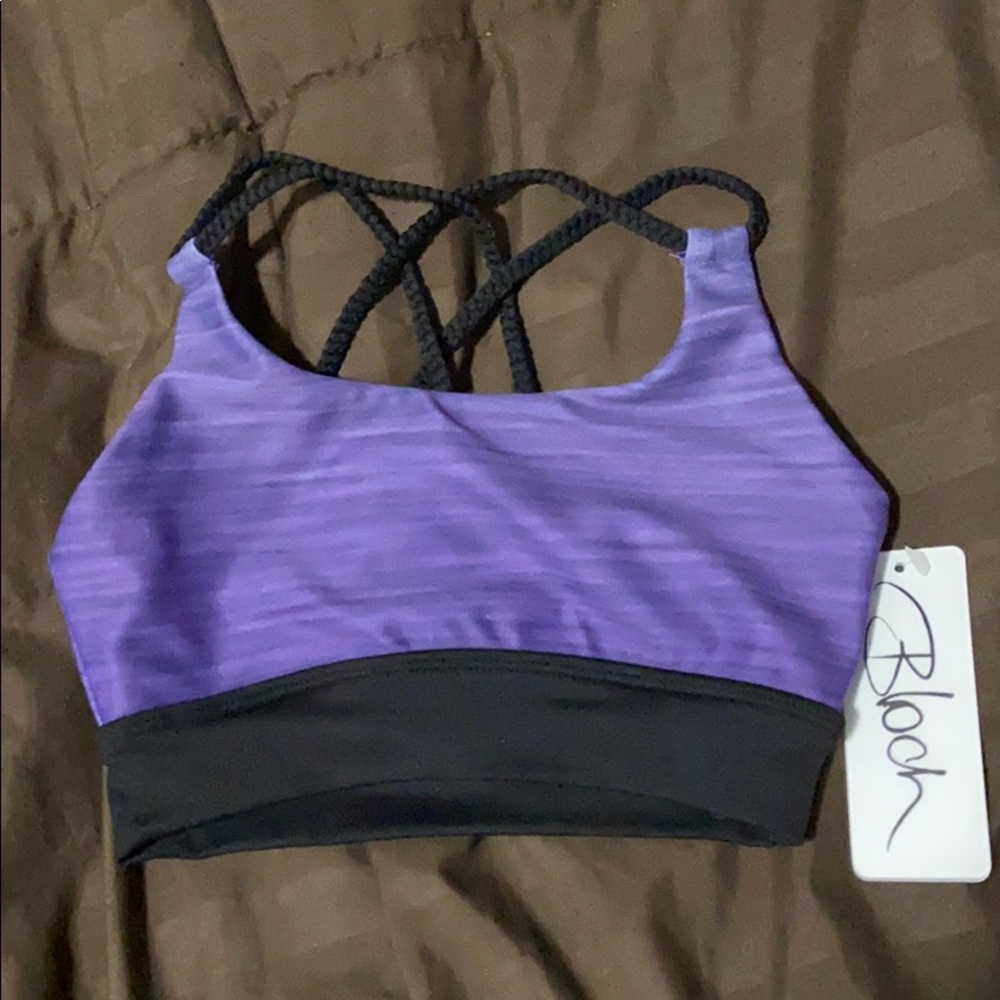 NWT purple and black child’s sports bra